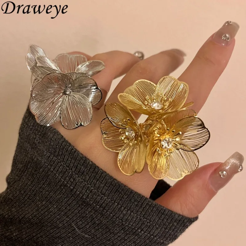 Draweye Fiori 3D Anelli per le donne Moda coreana Indice Gioielli eleganti vintage Senso senior Anelli dolci Mujer