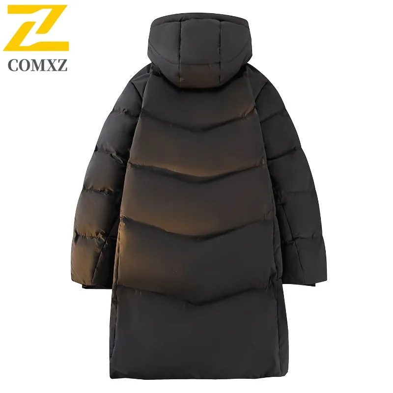 COMXZ Men Travel Down Jacket Classic Hooded Travel Windproof Warm Parka Ultra Light Camping Cold Resistant Winter Puffer Coat