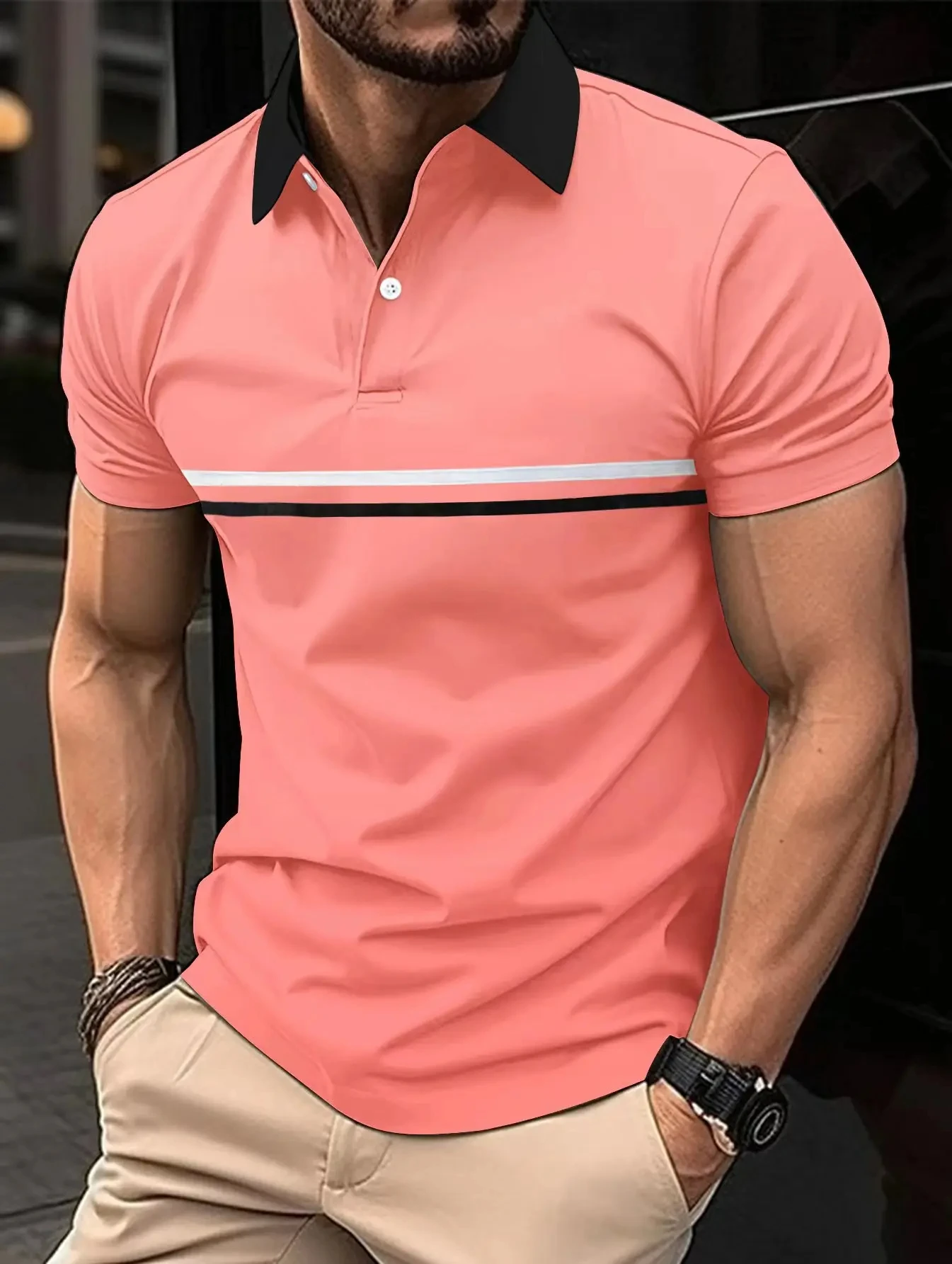 Polo informal de manga corta para hombre, Camiseta con cuello Rowan, transpirable, ropa de oficina, novedad de verano