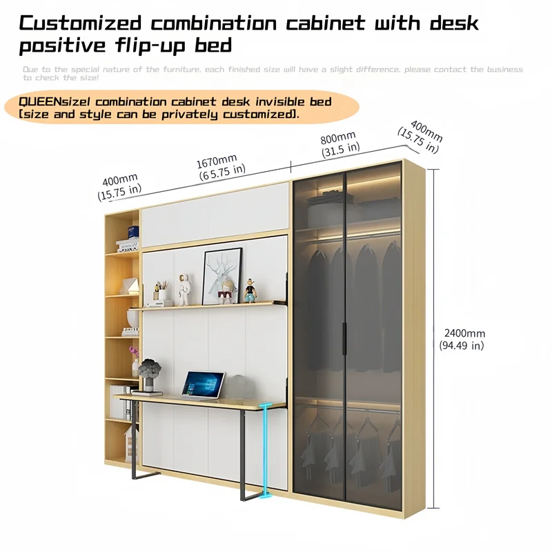 

Premium Horizontal Murphy Bed with Double Desk Furniture Wall Bed for Sale