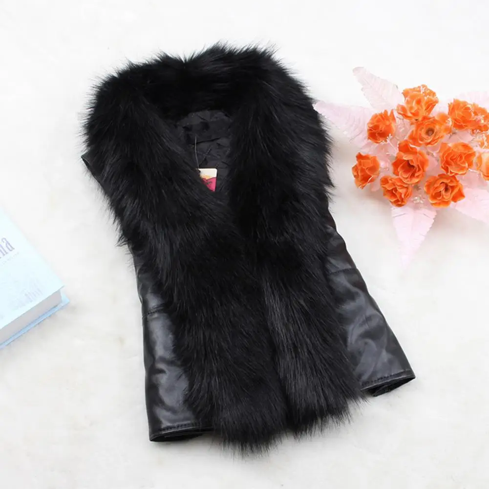 Women Faux Fur Vest Breathable Sleeveless Coat Stylish Women's Faux Leather Moto Biker Jacket with Faux Fur Collar Fall for A
