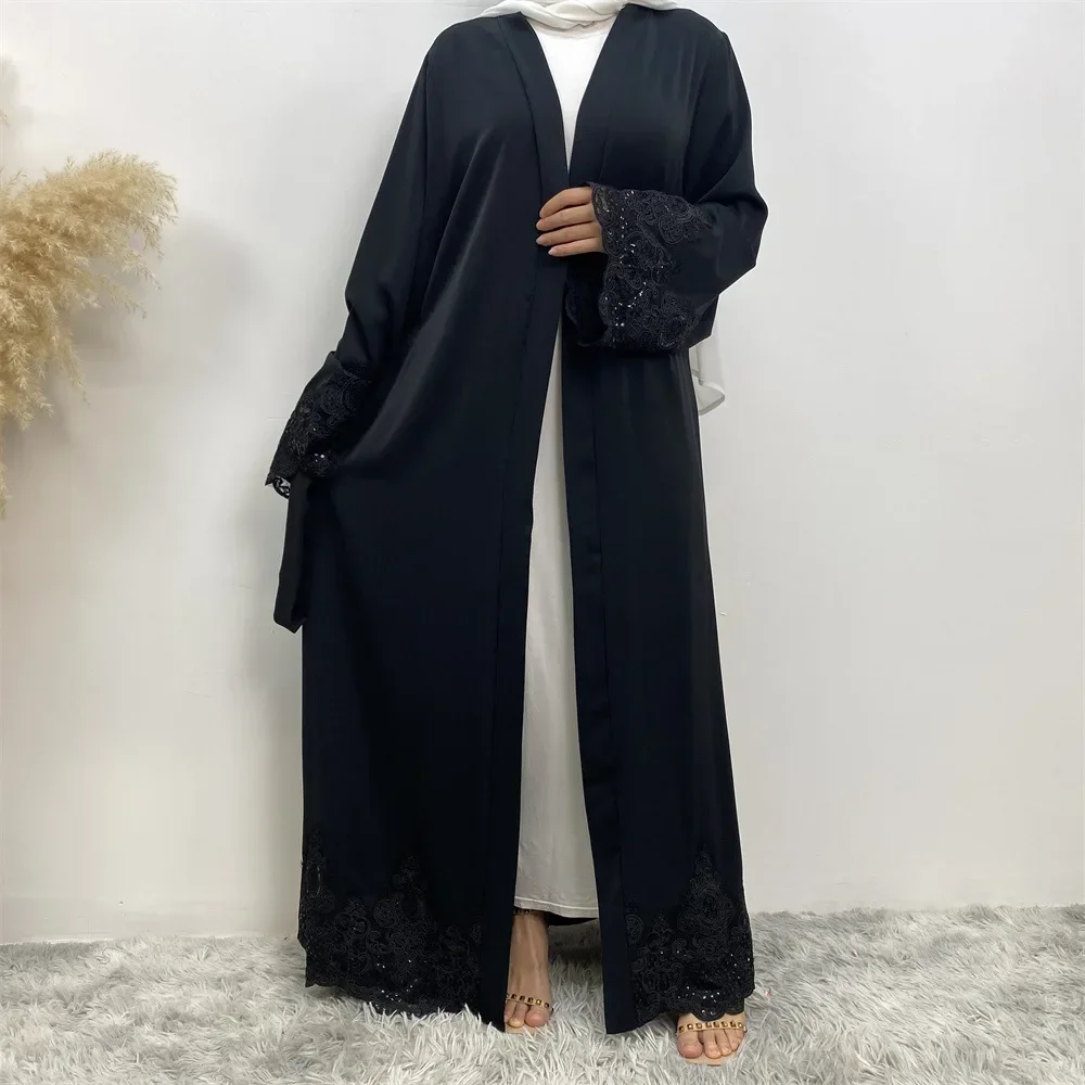 

Ramadan Lace Open Abaya Muslim Women Kimono Cardigan Dubai Turkey Robe Islamic Jalabiya Modest Abayas Kaftan Femme Caftan Dress