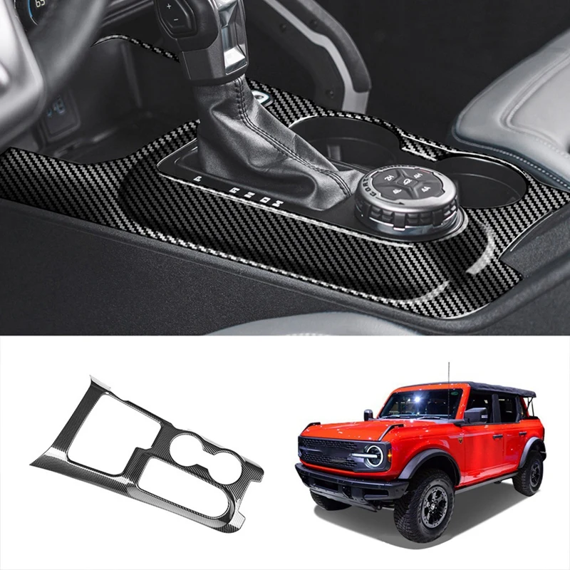 

Car Carbon Fiber Center Console Gear Shift Panel Water Cup Holder Cover Trim Stickers For Ford Bronco 2021 2022