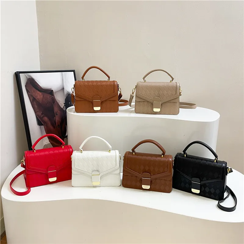 

‌SS25 Women's Premium Minimalist Square Bag Top Handle Convertible Shoulder Crossbody Leather Finish Purse