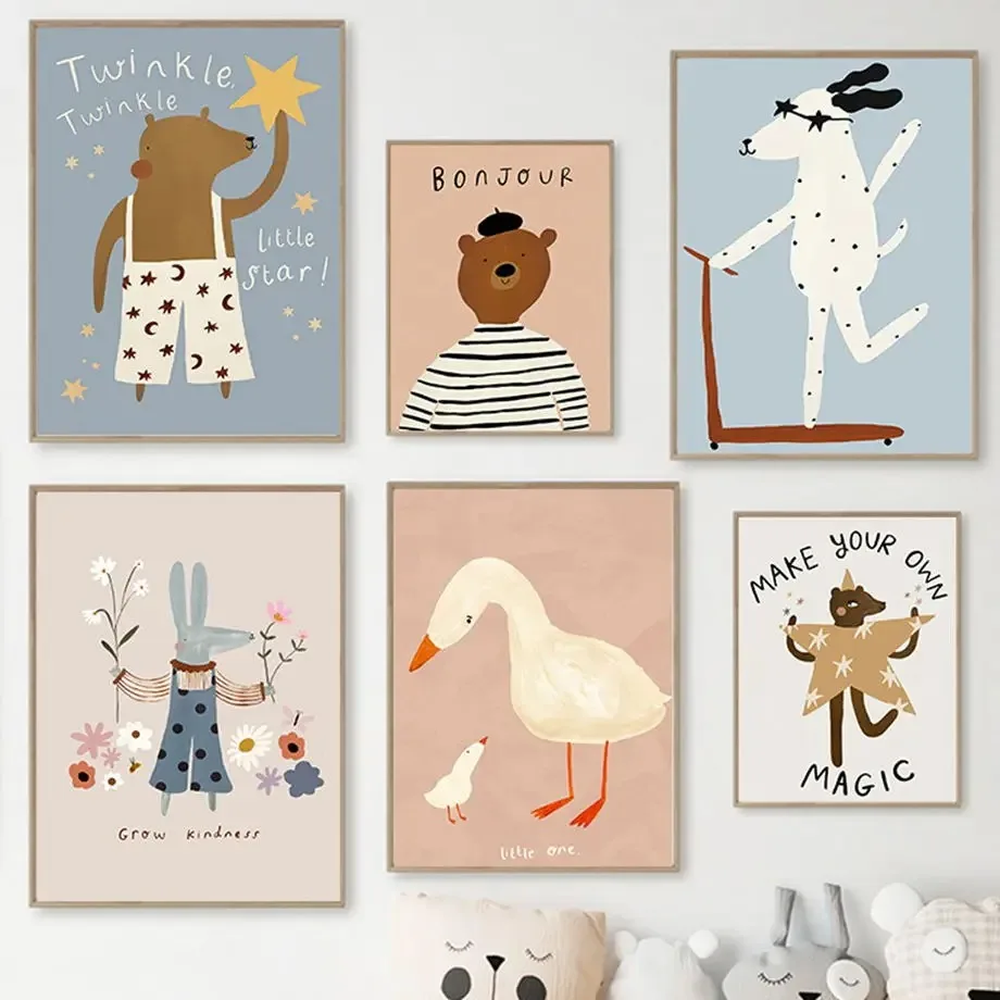 Funny Scooters Spotted Dog Bear Rabbit Duck Wall Art Canvas Painting Nordic Posters Prints Nursery Pictures Baby Kids Room De