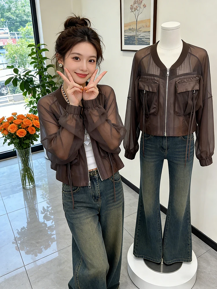 

Весна 2026: Женская дизайнерская сенсация – тонкая солнцезащитная одежда, повседневная верхняя одежда, короткая куртка с ветрозащитной молнией