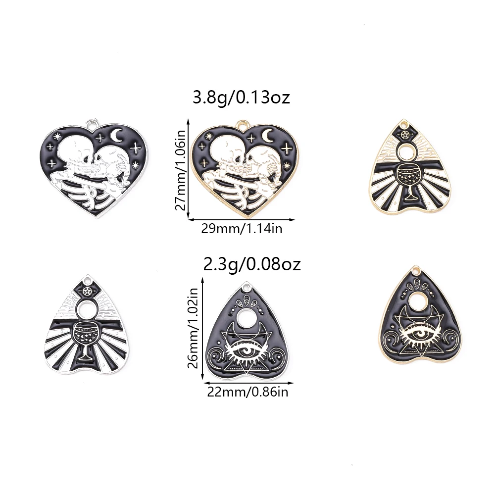 Tusember 10 Stück süße Emaille-Tarot-Karten-Charms für Schmuckherstellung, DIY, Todesschlange, Totenkopf, Herz-Anhänger, Halsketten, Armbänder, Basteln – Detail 8