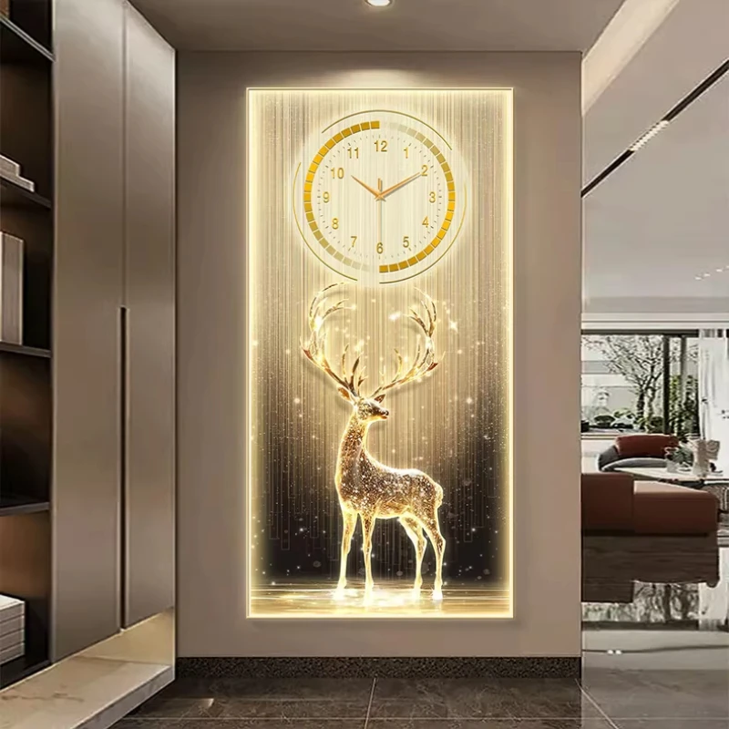 

Modern Hall Elk LED Wall Clock Living Room Aisle Digital Silent Clock Corridor Decoration Painting High end Wall Lamp Home Decor