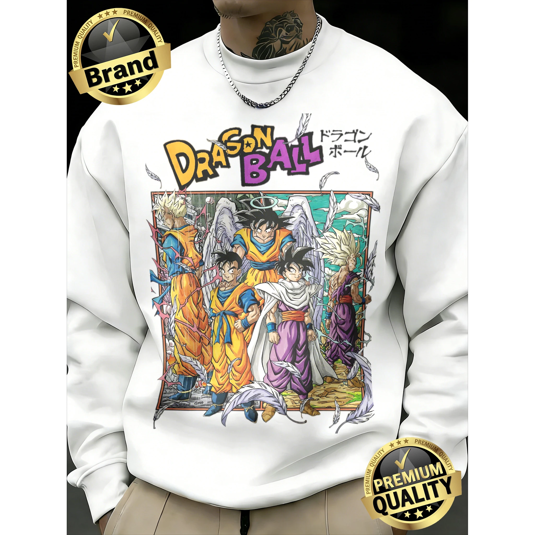 

2026 Spring Autumn Retro Dragon Ball Sweatshirt, 100% Cotton Crewneck Multi-Form Goku Print, Oversized Daily Sports Top for Guys