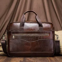 HUMERPAUL Briefcase Men Business Shoulder Messenger Bags Genuine Leather 15