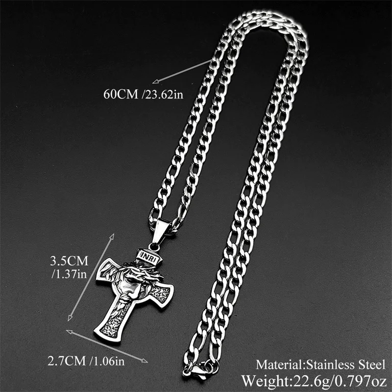 가시 왕관 예수 십자가 펜던트 목걸이 여성 남성용 스테인리스 스틸 블랙 그런지 십자가 남성 종교 체인 쥬얼리