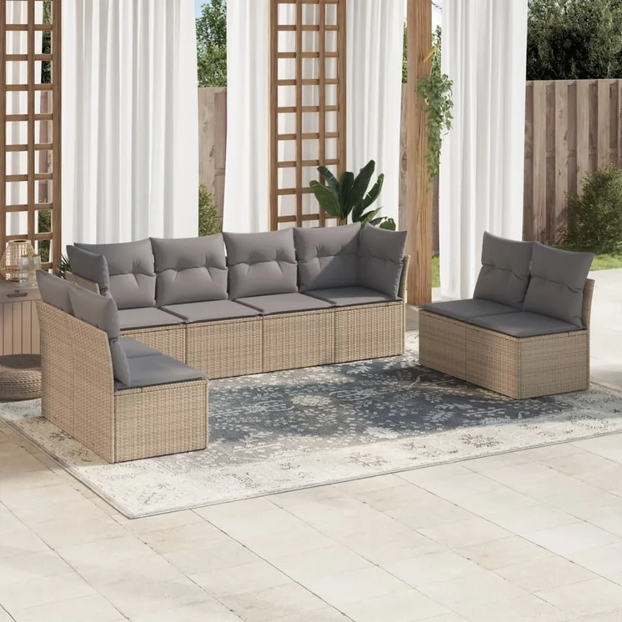 

Garden Sofa Set Beige PE rattan Large UVresistant materials