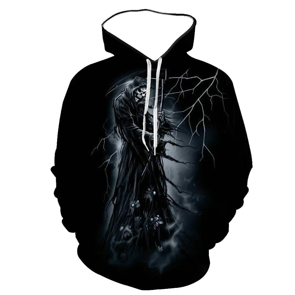 

New Personality Cool Hellfire Hoodie 3D Skull Hooded Sweatshirts Horror Style Men Women Pullovers Spring Autumn Oversized Coat