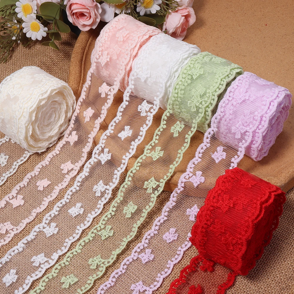 5Yards/Lot 4cm Bow Flower Lace Embroidery Ribbons Wavy Edge Lace Trims DIY Headwear Bow Crafts Sewing Clothing Decoration