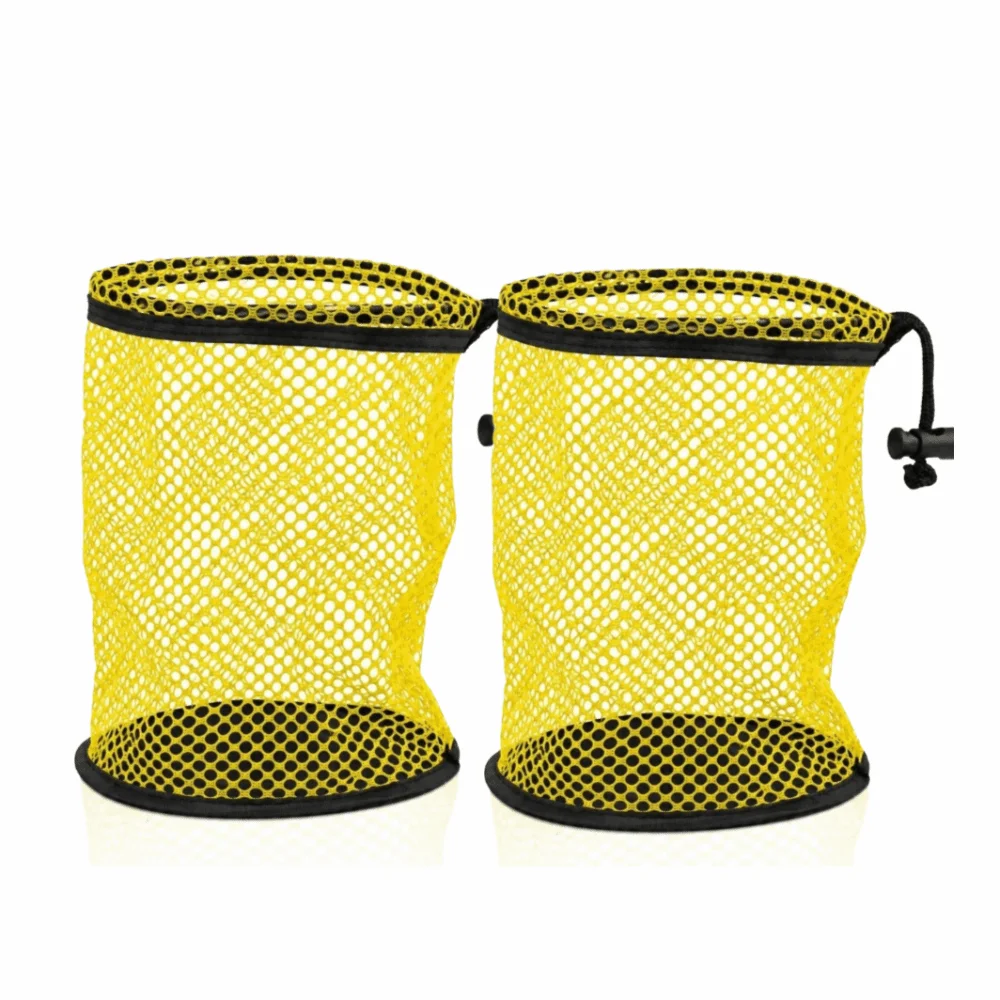 2PCS Polyester Mesh Fabric Golf Ball Storage Bag Adjustable Drawstring Yellow and Black Golf Ball Holder Lightweight Portable
