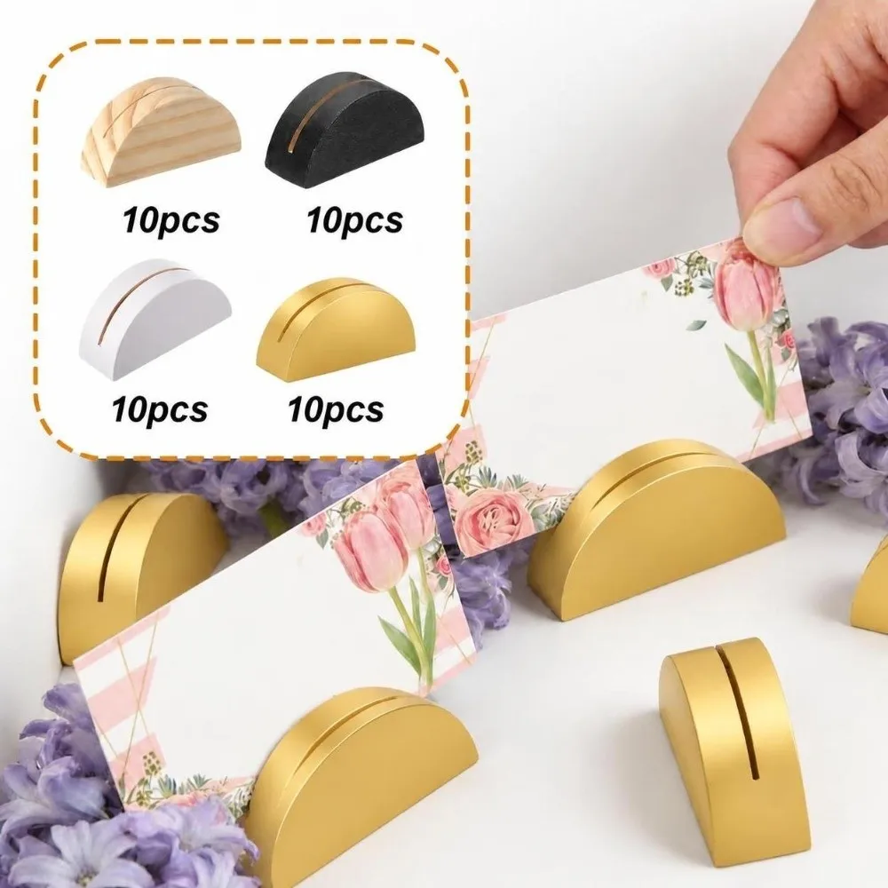 10pcs Durable Wooden Wood Card Holder Semicircle Art Crafts Place Card Holders Photo Note Memo Clips Desk Organizer
