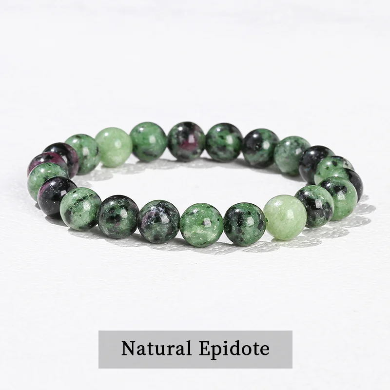 Image of Natürliches Epidot-Steinperlen-Armband 6/8/10mm Runde Edelstein-Stretch-Armreifen für Frauen Männer Heilkristall-Schmuck Geschenk