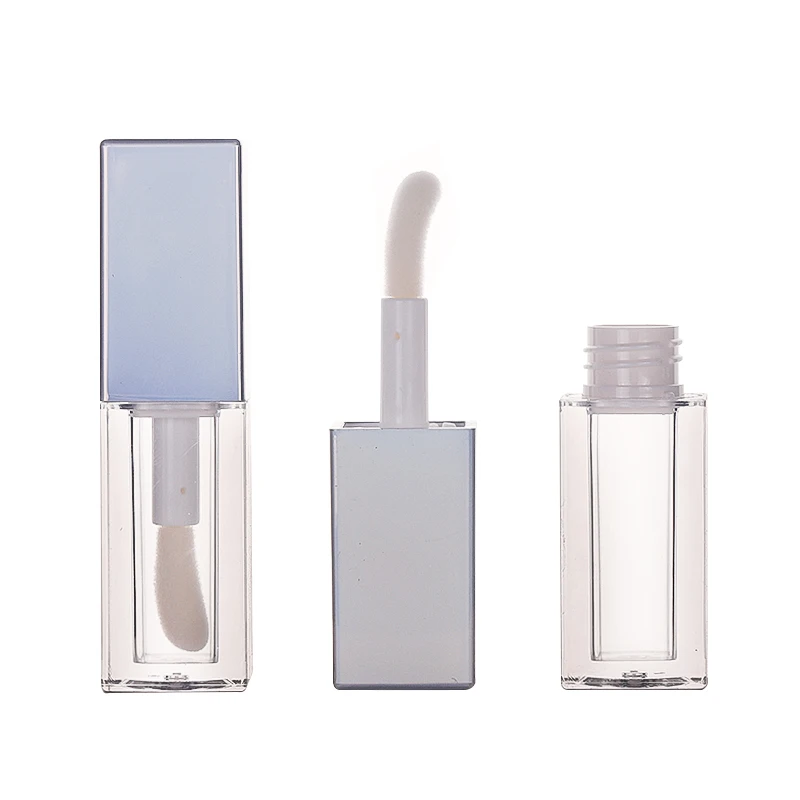 

50pcsThick Pole Lip Glaze Tube Large Brush Head Lip Gloss Empty Bottle Silver Fantasy Square Transparent Bottle Thumb Brush Head