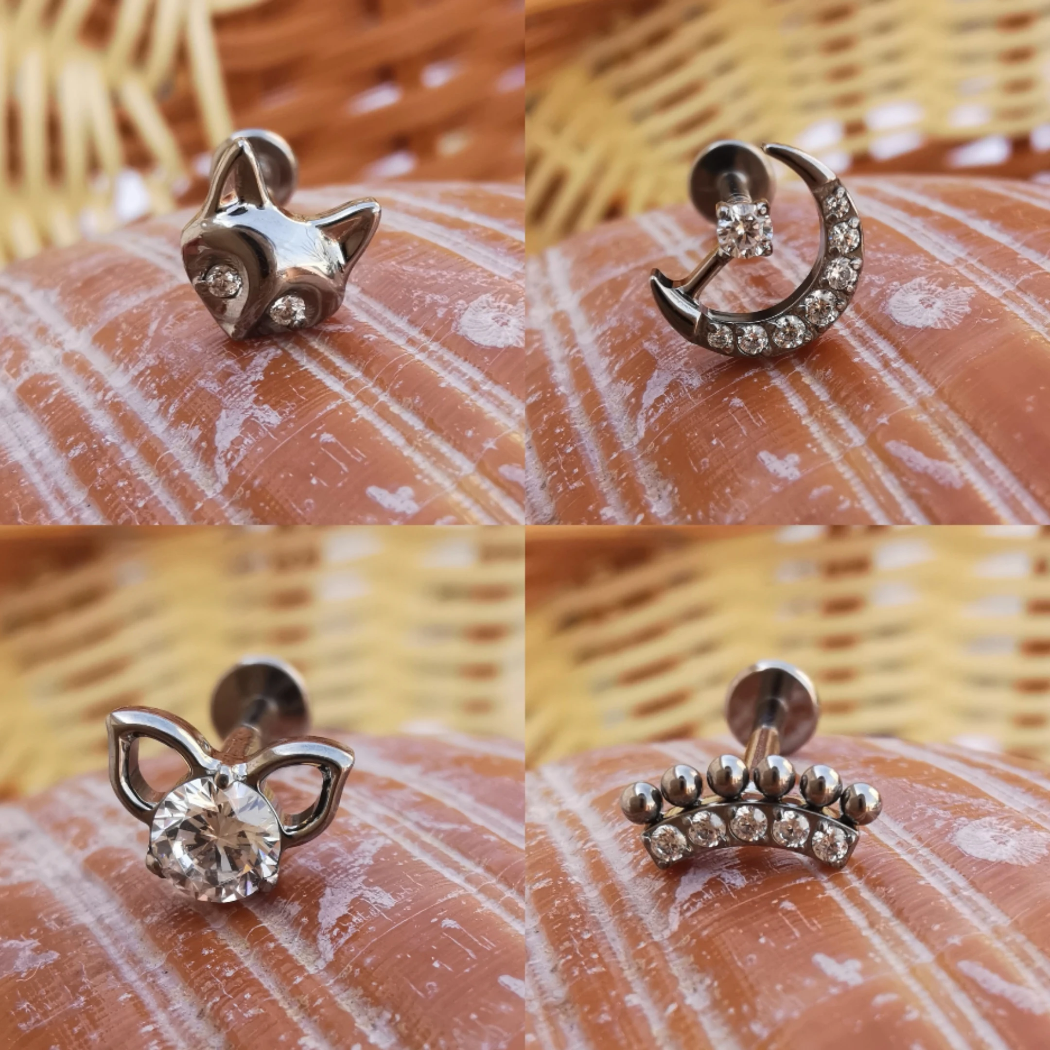 ASTM F136 Titanium Cartilage Piercing Fox Earring Ear Helix Tragus Lobe Conch Piercing Ring Internal Thread Lip Stud Labret CZ