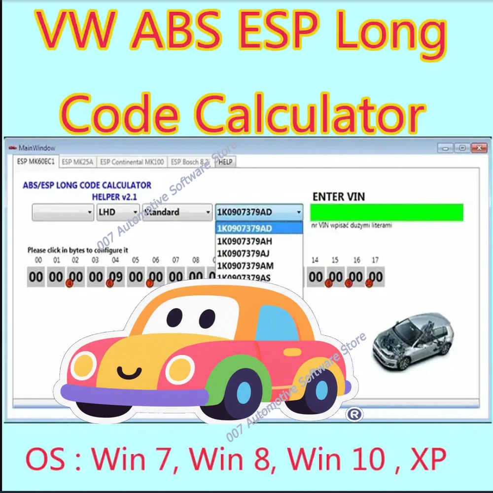 

Newest for VW ABS ESP Long Code Calculator Helper MK60EC1 ABS ESP Long Code Calculator software+ unlimited install+ install vide
