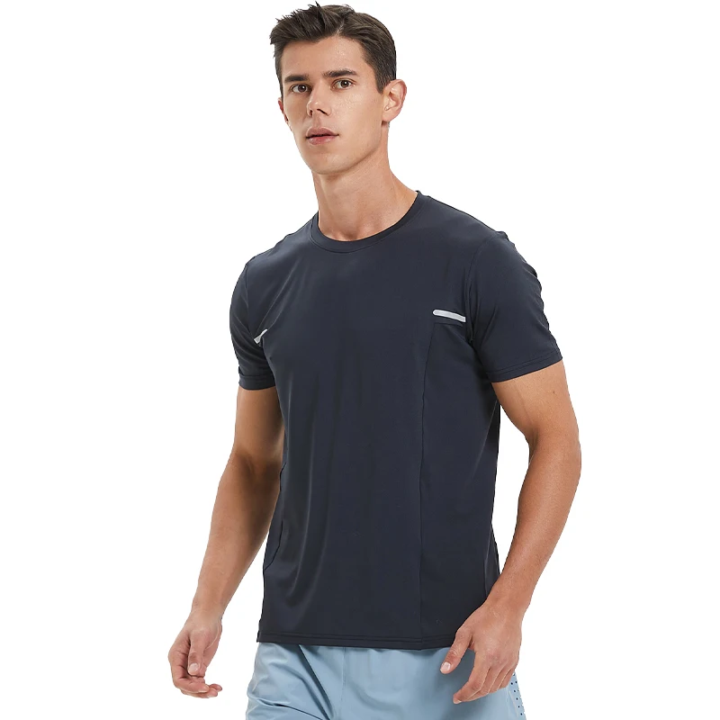 Camiseta de Fitness para hombre, ropa de manga corta de poliéster transpirable, de secado rápido, informal, para correr, entrenamiento, verano, ligera