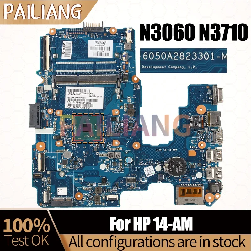 For HP 14-AM Notebook Mainboard 6050A2823301 SR2KN N3060 SR2KL N3710 858040-601 858041-001 Laptop Motherboard Full Tested