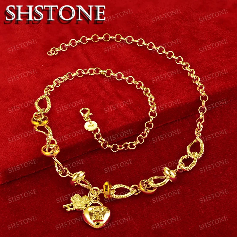 

SHSTONE 18K Gold Key Lock Pendant Chain Necklaces For Woman Party Wedding Engagement Banquet Fashion Charm Jewelry Birthday Gift