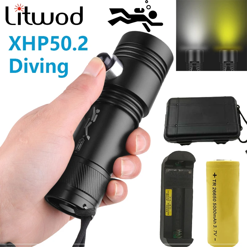 

Litwod Led Diving Flashlight XHP50 Waterproof IPX8 Torch Underwater 80m Aluminum Alloy High Quality Light Power For 18650 26650