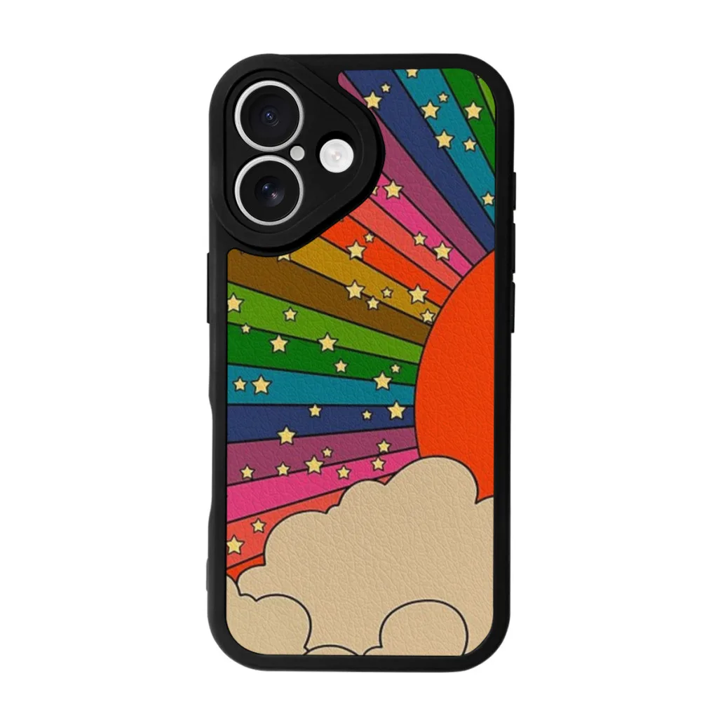 Casing ponsel matahari pelangi 70s, casing kulit silikon untuk iPhone 16 Pro Max