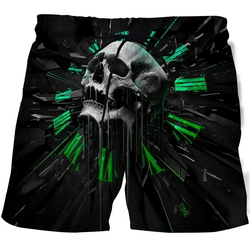 Pantaloni da bagno da uomo con motivo teschio fresco Pantaloncini stampati in 3D con teschio floreale Pantaloncini da surf Harajuku larghi estivi
