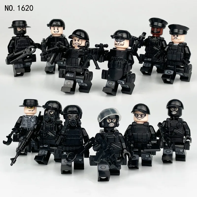 

SWAT Military Minifigure 1620 Weapon Kids Assemble Small Particle Building Block Toy