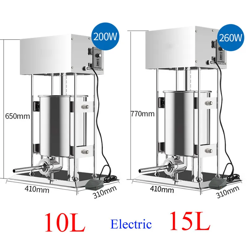 10 15 20 25 L Manual/Electric Sausage Stuffer Stainless Steel Making Sausage Vertical Maker with 4 Filling Funnels Sausage Filli