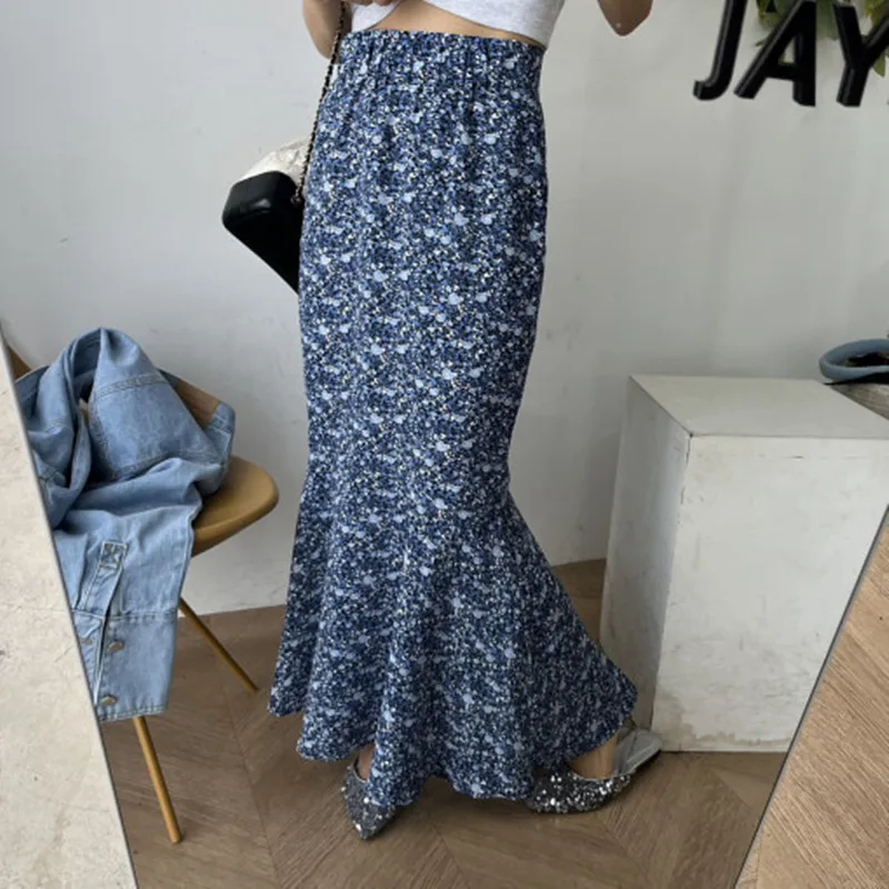 

Spring High Waist Elastic Floral Long Skirt Korean Style Half Body Dress Suitable for Various Occasions Women's Fashion Skirt