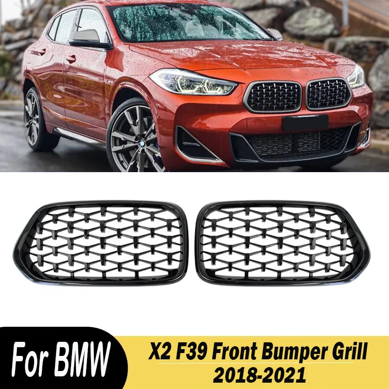 Untuk BMW X2 F39 2018 2019 2020 2021 Model Meteor Bumper depan mobil berlian Grill ginjal Aksesori Mobil Balap