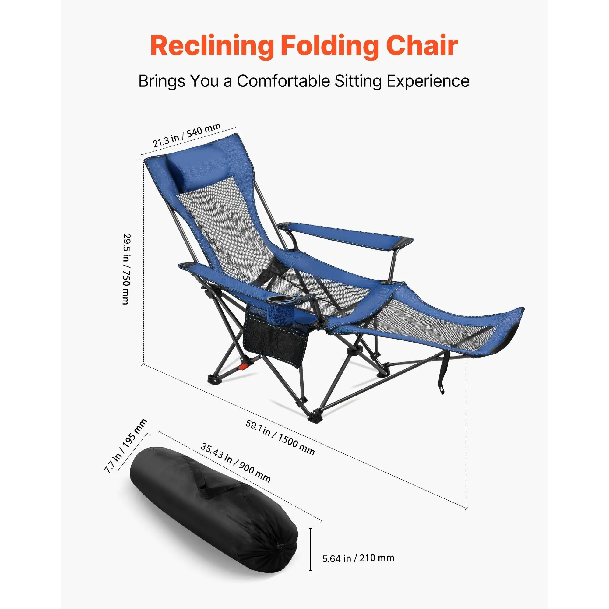 Portable Folding Mesh Beach Chair with Reclining Feature 4 Adjustable Positions for Adults with Headrest Footrest Restraints