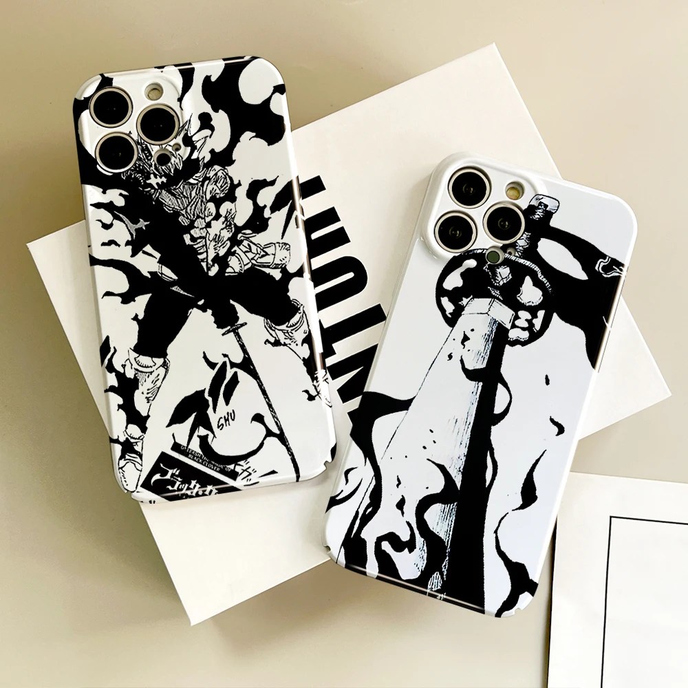 Anime B-Black C-Clover Asta Phone Case For Samsung S23 22 21 Fe Ultra Plus A04 33 5G All-inclusive Glossy Hard Cover Film Shell