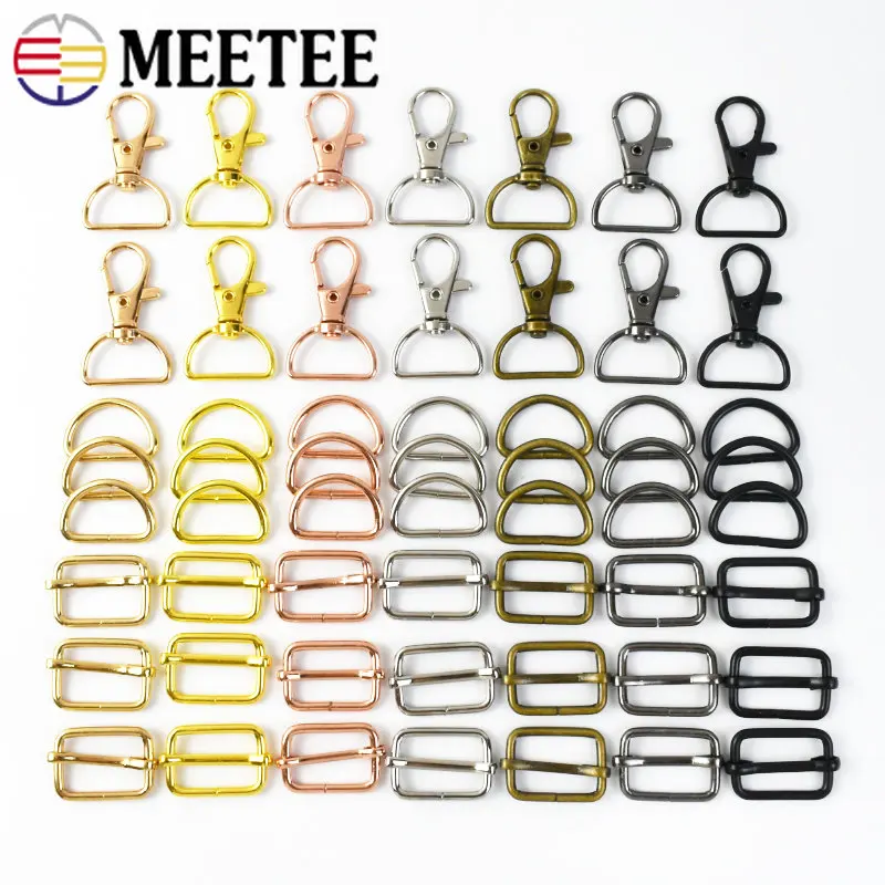 1Set(56Pcs) 20mm Metal Bag Buckle D Ring Lobster Clasp Pin Roller Slider For Key Chain Luggage Pet Collar Hardware Accessories