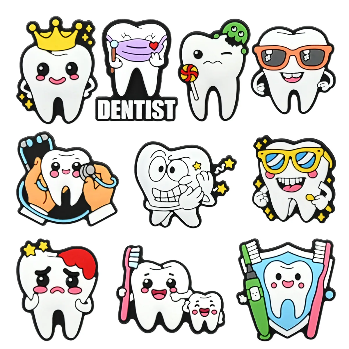 

10/16pcs Dental health Shoe Charms for Clogs Shoe Decoration Premium Quality Popular Shoe Accessories for Great X-mas Gift