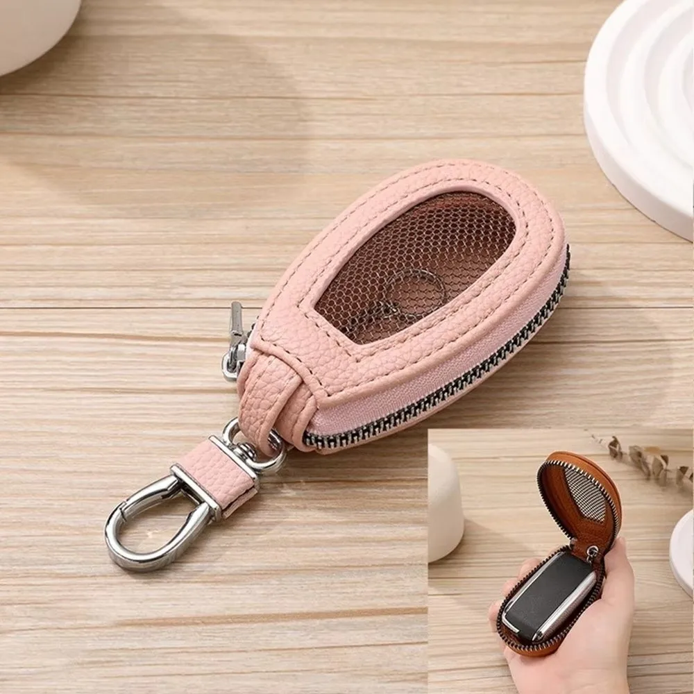PU Material Leather Key Case Multifunctional Design Simple Design Zipper Closure Keychain Holder Mini Storage Bag Daily Use