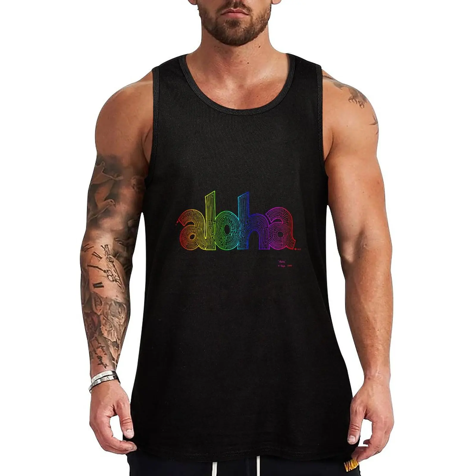

Rainbow Aloha Words Tank Top Gym wear running shirt underwear T-shirt men