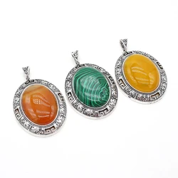 45x69mm Natural Stone Shell Oval Pendant Tiger Eye Rose Quartz Malachite Charms for Jewelry Making Supplies DIY Necklace Pendant