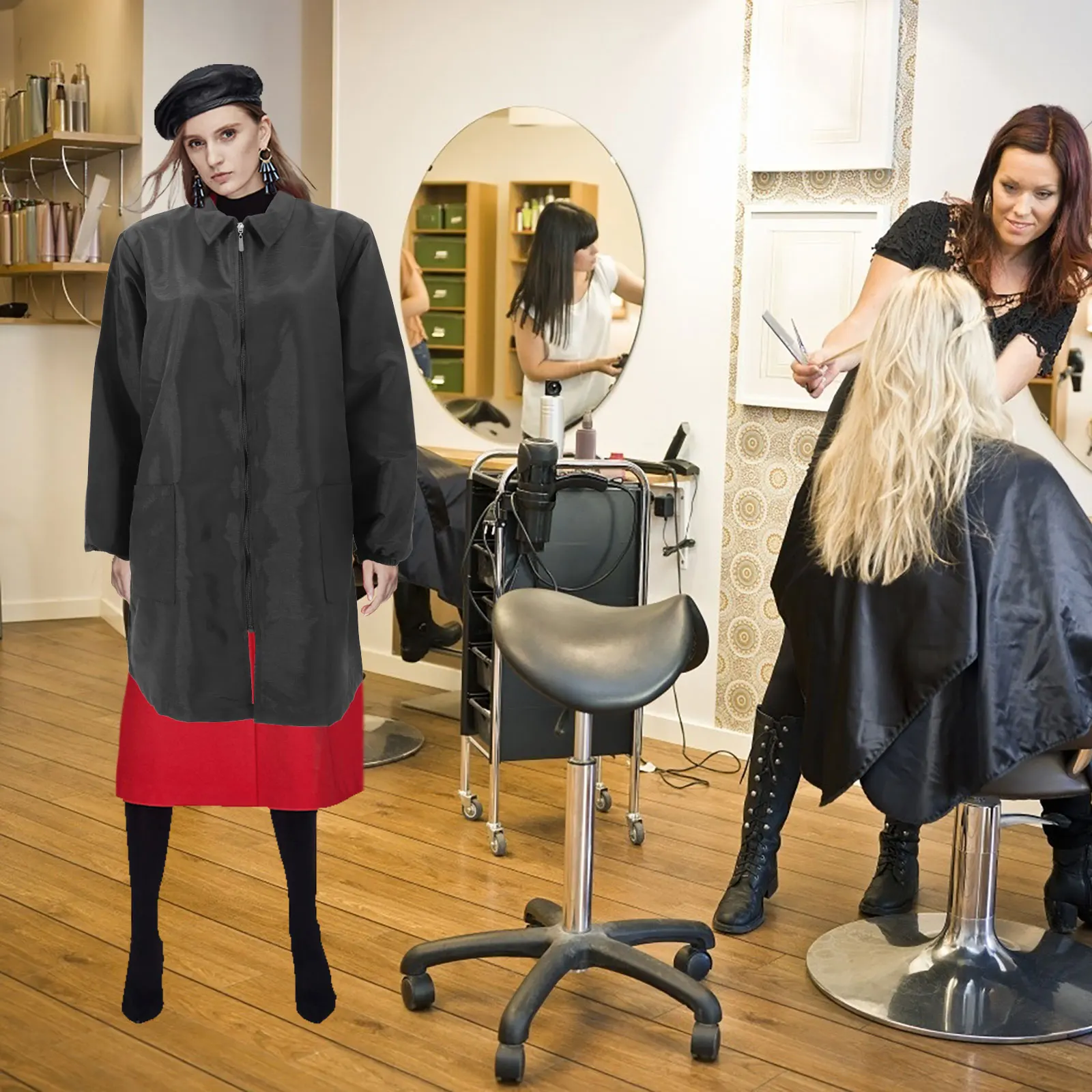 

Long Sleeve Brocade Water-Resistant Workwear for Barber Hairdresser Pet Grooming Uniform Grooming Apron Barber Apron