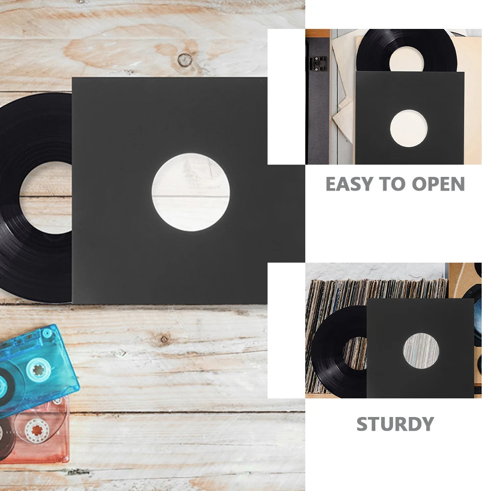 

6pcs Vinyl Sleeves 12 Inch Vinyl Sleeves For Records Black Kraft Protective Storage Albums Durable Sturdy