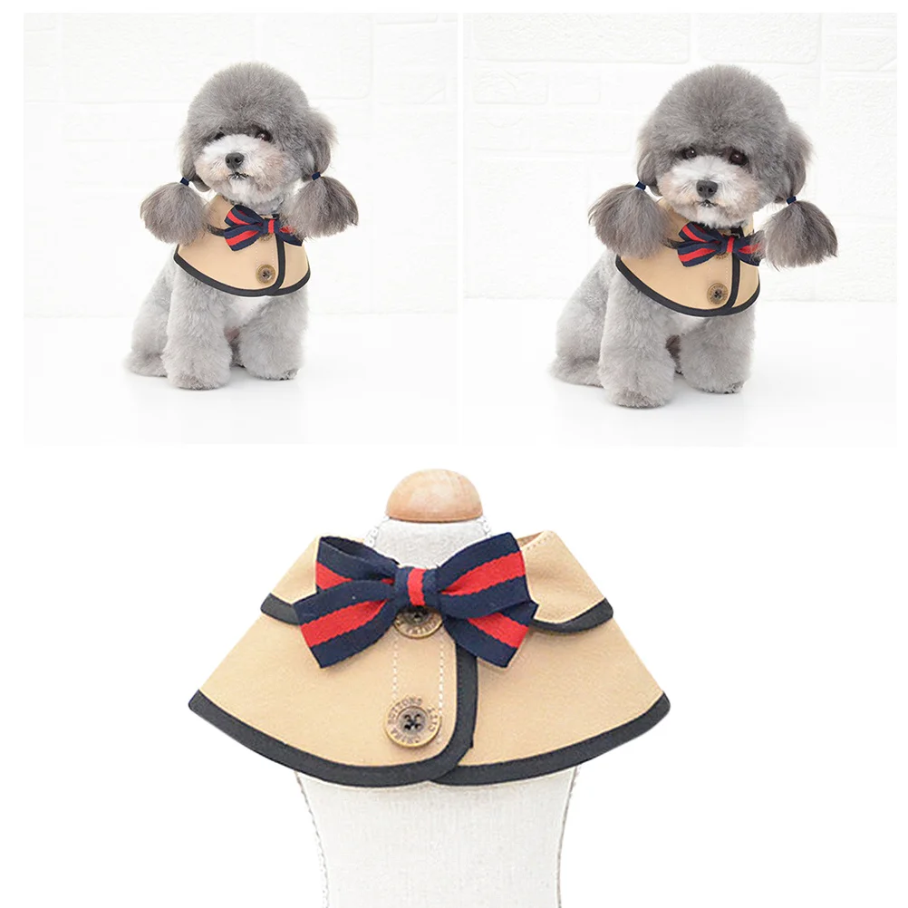 

1Pcs Dog Saliva Collar Premium Pet Cape Creative Bowknot Design Party Decoration Pet Saliva Towel Shawl Puppy Supplies Khaki M