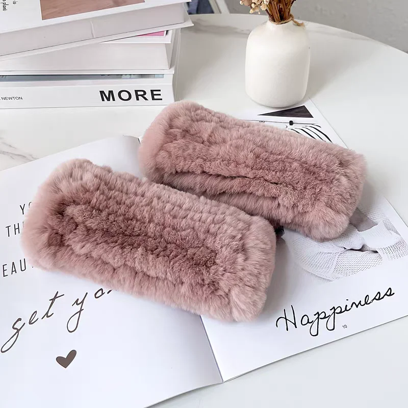 قفازات سميكة ودافئة من الفرو الحقيقي بدون أصابع قفازات مرنة من فراء أرنب ريكس الأصلي لفصل الشتاء #4