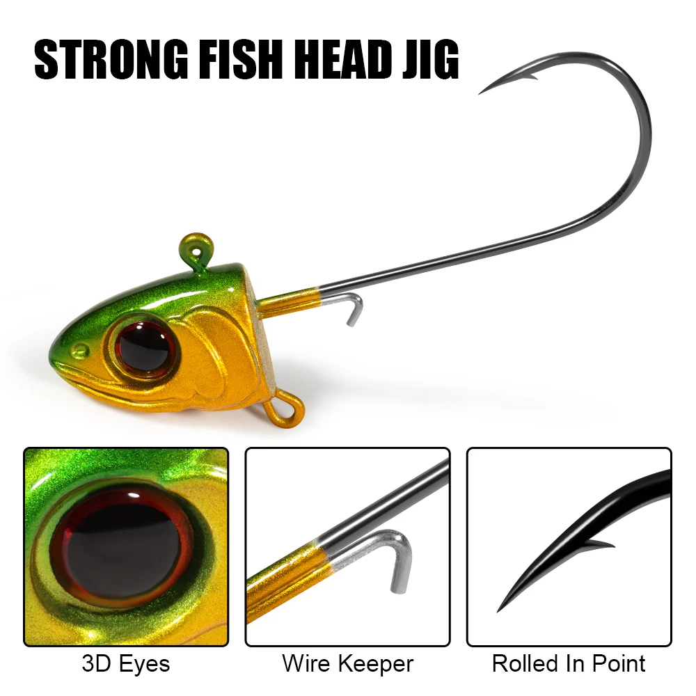 Spinpoler 7g/10g/14g/20g/30g Swimbait Jig Head Wide Gap Long Shank Barbed Hook Fishshaped Jig Hook Fresh Salt Water Fishing Lure