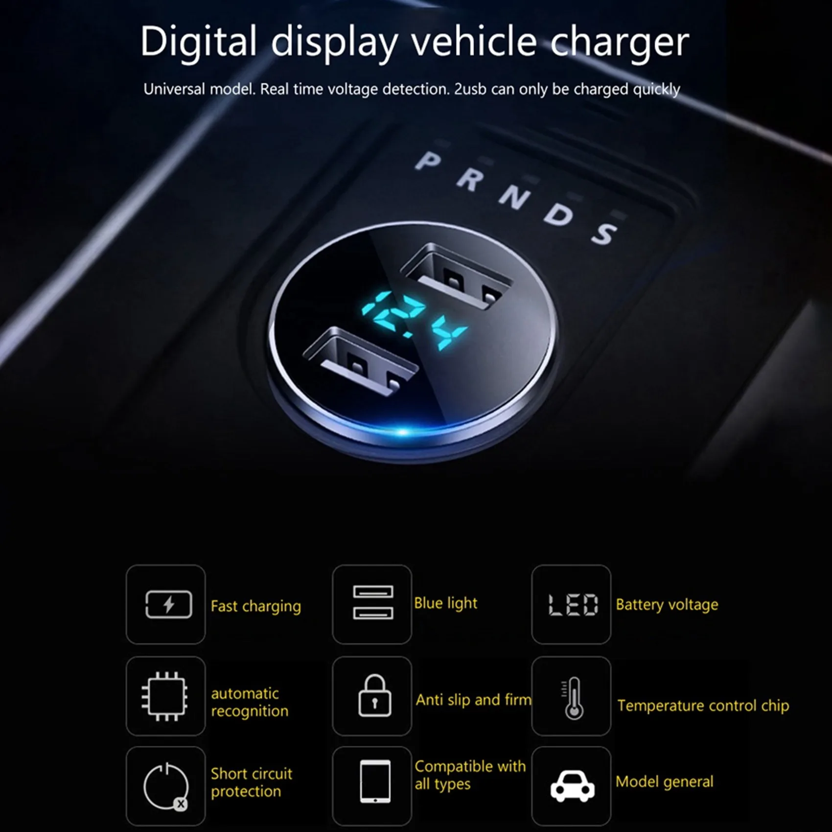 A11M-3.1A Dual USB Car Charger 2 Port LCD Display 12-24V Fast Quick Charging Auto Power Adapter With LED Light