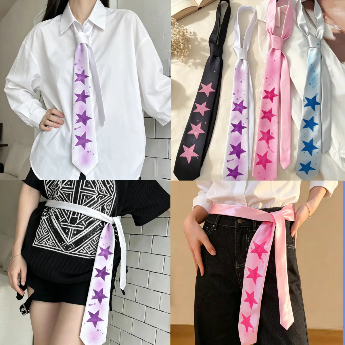 Tie Gradient Star Print Pre Tied Easy Wear for Scarf and Belt Spring Summer Fall Lightweight Soft Polyester Multicolor Versatile