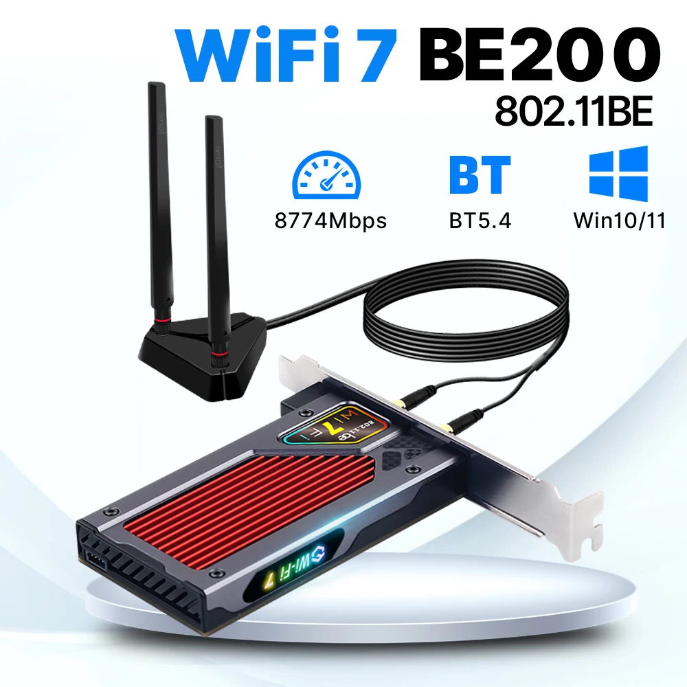 FENVI WIFI 7 BE200 BT5.4 PCIE WiFi Adapter 802.11BE FV-BE8800RGB Wireless Network Card Tri-Band 2.4G/5G/6GHz For Win10/11