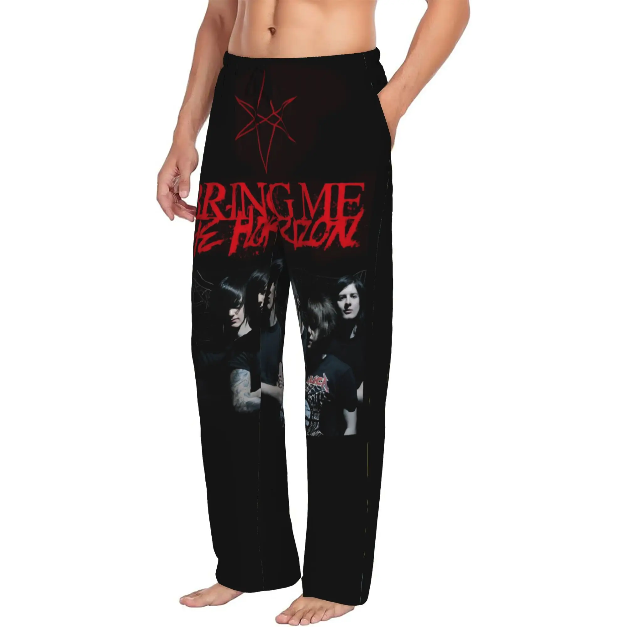 Custom Bring Me Horizones Pajama Pants Sleepwear Men's Elastic Waistband Metal Core Band Sleep Lounge Bottoms with Pockets